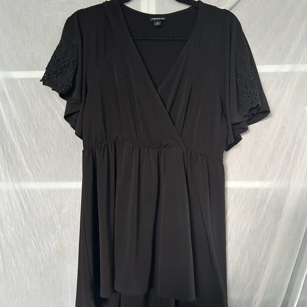 Torrid Black Lace Sleeve mock wrap Top